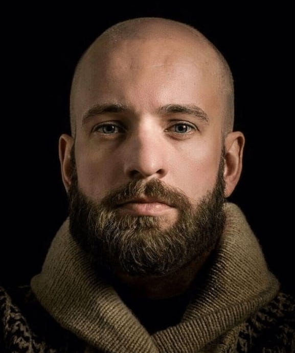Boxed beard styles look great with a bald head