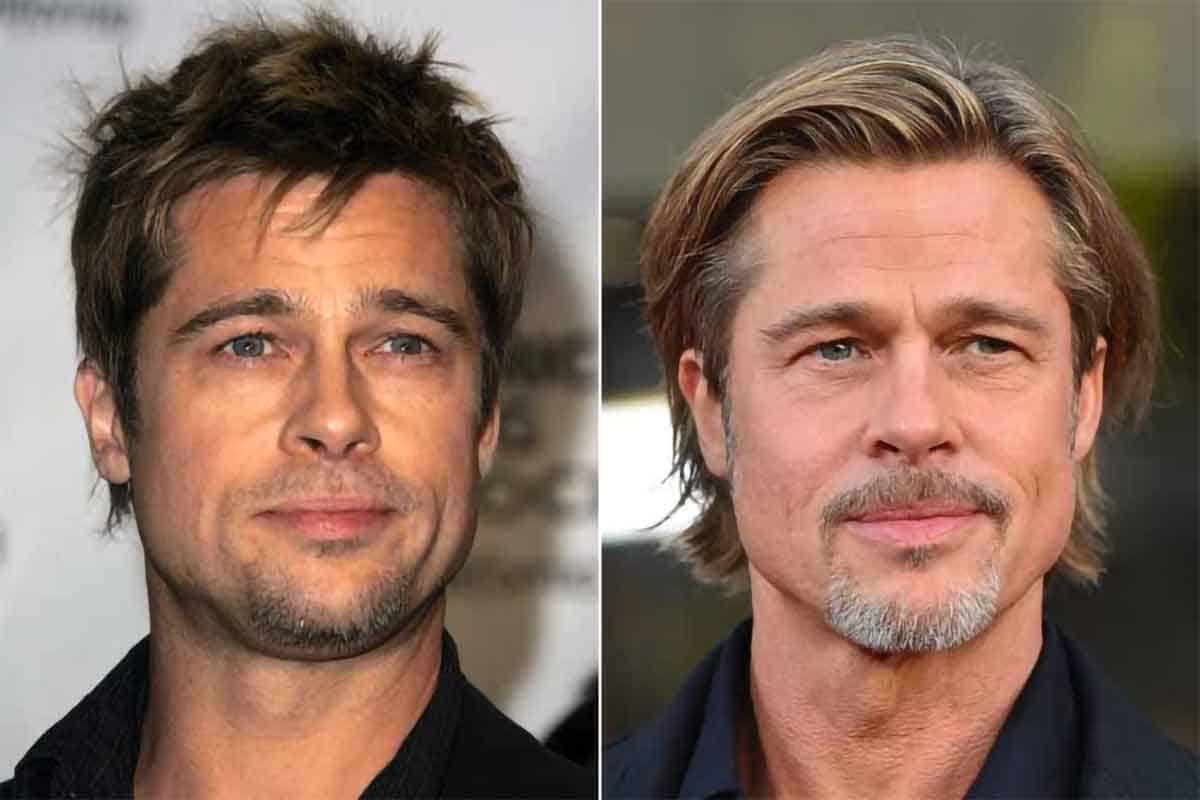Brad Pitt before and after mature hairline