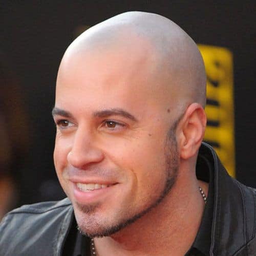 Chris Daughtry's chin strap beard without a mustache and bald.