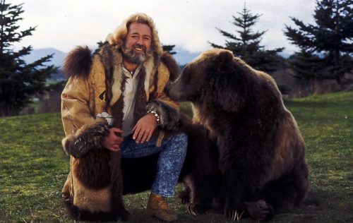 Dan Haggerty as Grizzly Adams and with Kodiak Bear companion Ben