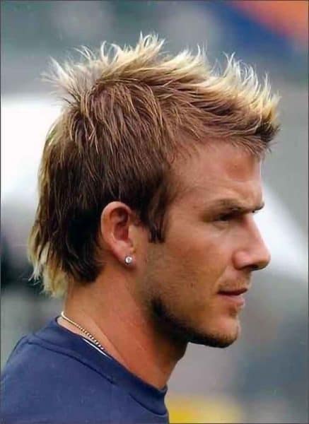 David Beckham sporting a Euro faux hawk haircut.
