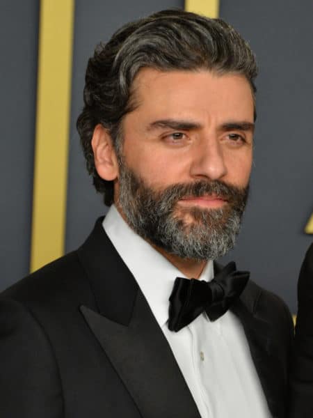 Oscar Isaac full beard with salt and pepper hair