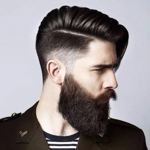 Long Comb Over hairstyle paired with a long, full beard.